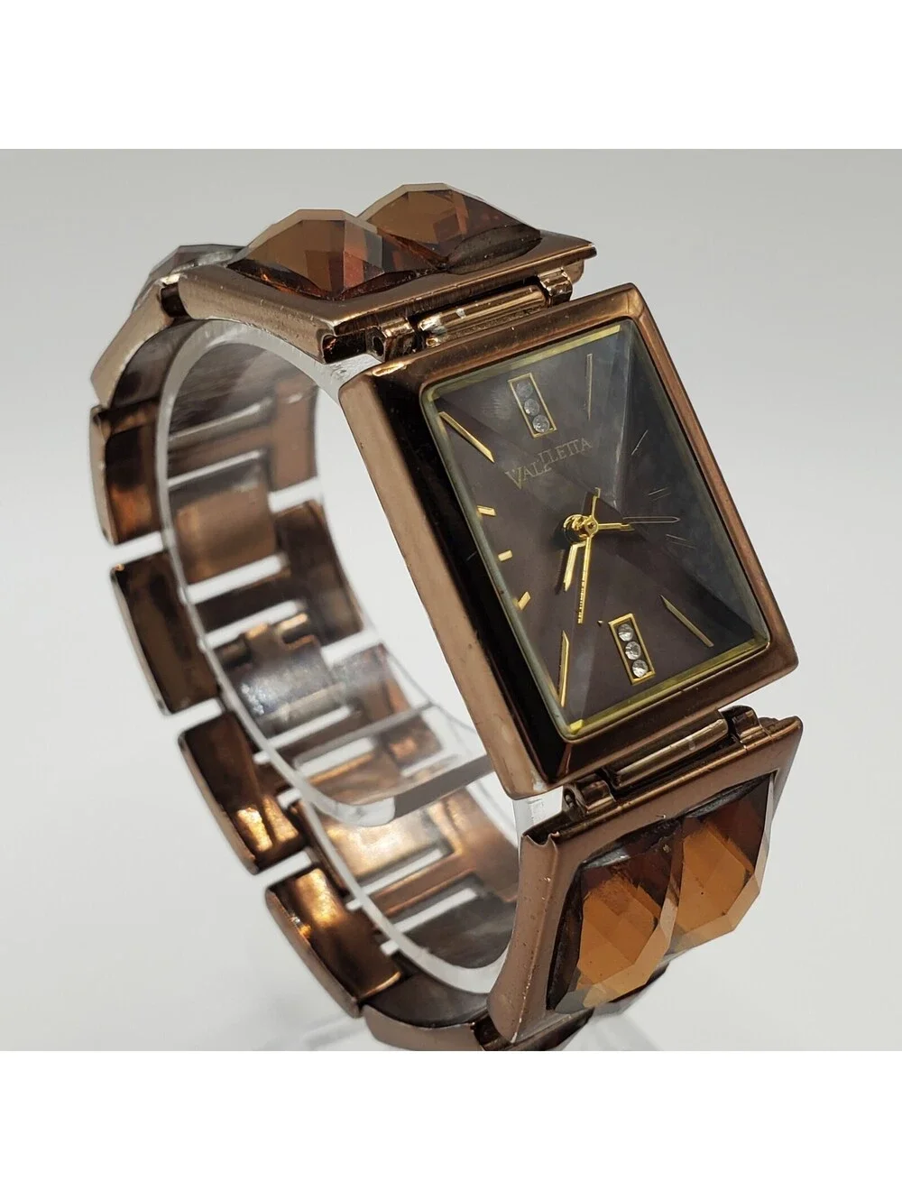 Valletta Rectangle Prisim Watch Women 21mm Bronze Tone New Battery